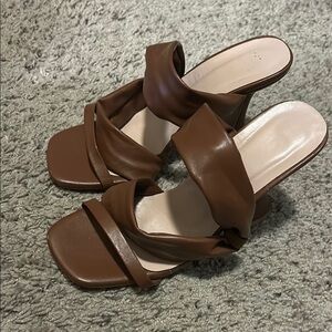 Brown Leather Mules with Chunky Heel